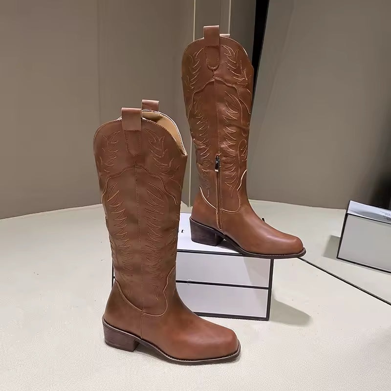 Leen - Santiag Haute Marron Femme à Motifs et Fermeture
