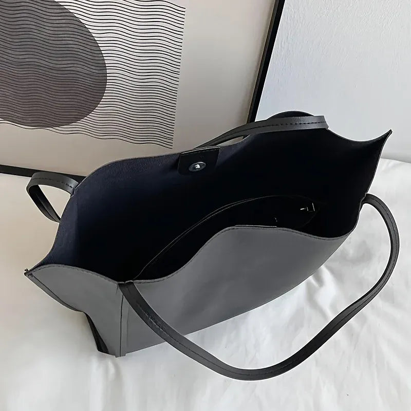 Lénae - Grand Sac à Main Noir Femme pour Ordinateur, Documents A4, Cahiers et Essentiels du Quotidien, vue intérieure