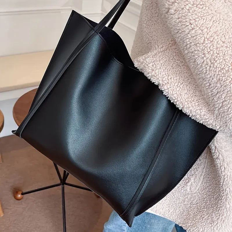 Lénae - Grand Sac à Main Noir Femme pour Ordinateur, Documents A4, Cahiers et Essentiels du Quotidien, porté épaule femme
