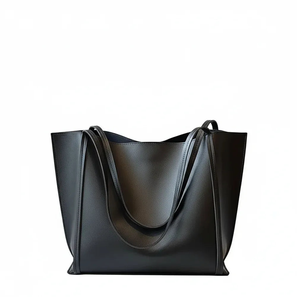 Lénae - Grand Sac à Main Noir Femme pour Ordinateur, Documents A4, Cahiers et Essentiels du Quotidien