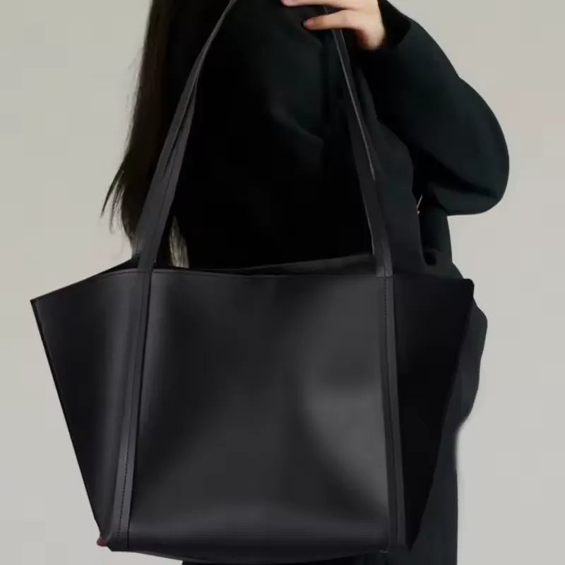 Lénae - Grand Sac à Main Noir Femme pour Ordinateur, Documents A4, Cahiers et Essentiels du Quotidien, porté épaule