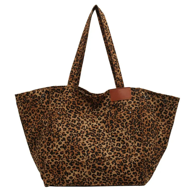 Leovia - Grand Sac Cabas Léopard Femme pour Ordinateur 15 Pouces, Livres et Essentiels, couleur marron
