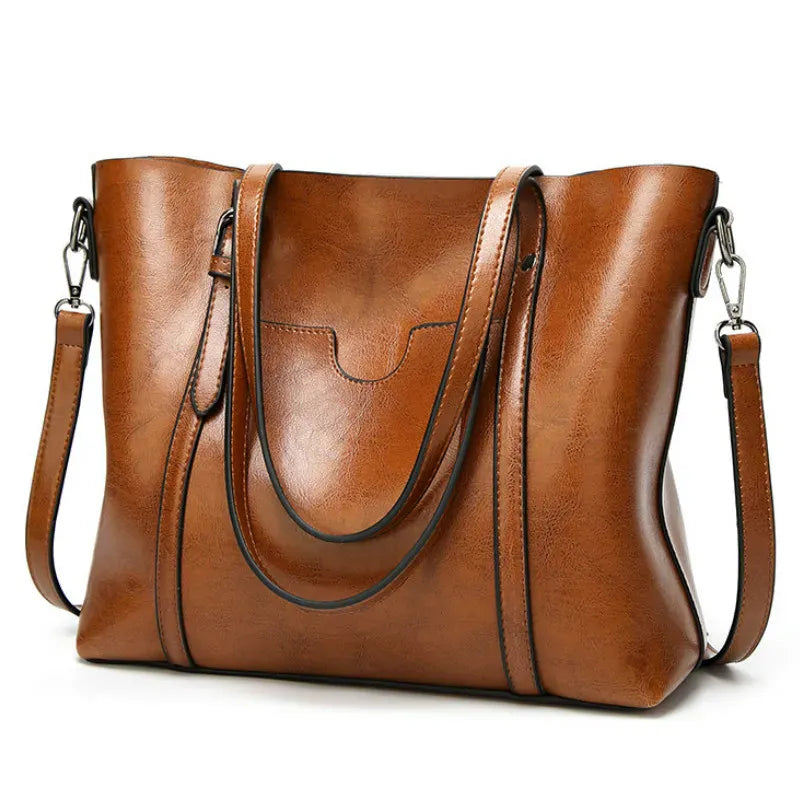 Liv - Grand Sac à Main Cabas Femme en Cuir Vegan marron pour Ordinateur 15 Pouces, Documents et Essentiels