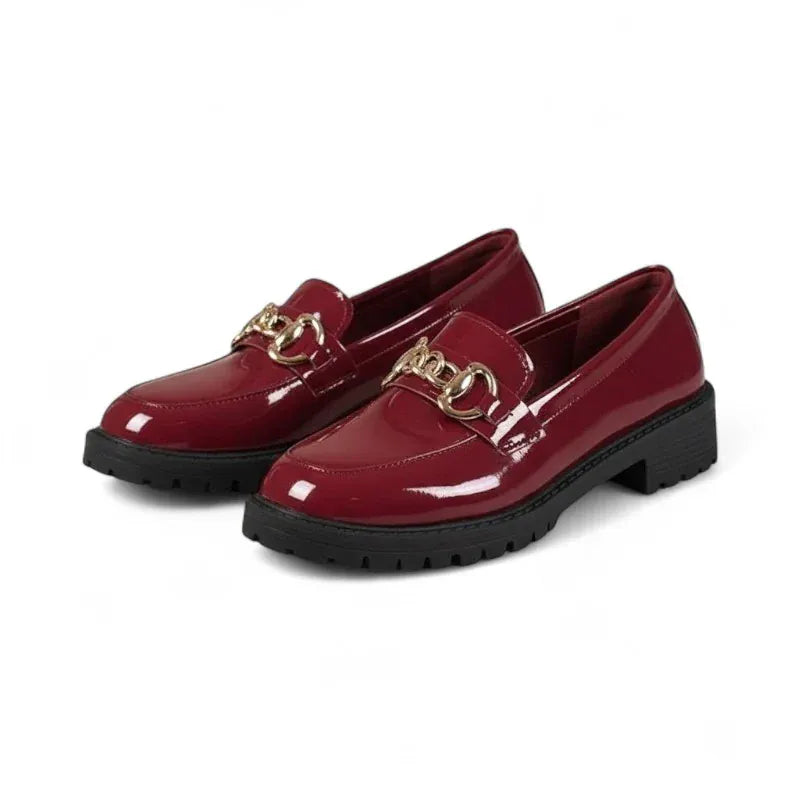 Livia mocassins femme vernis chaîne dorée avec talon bas rouge paires