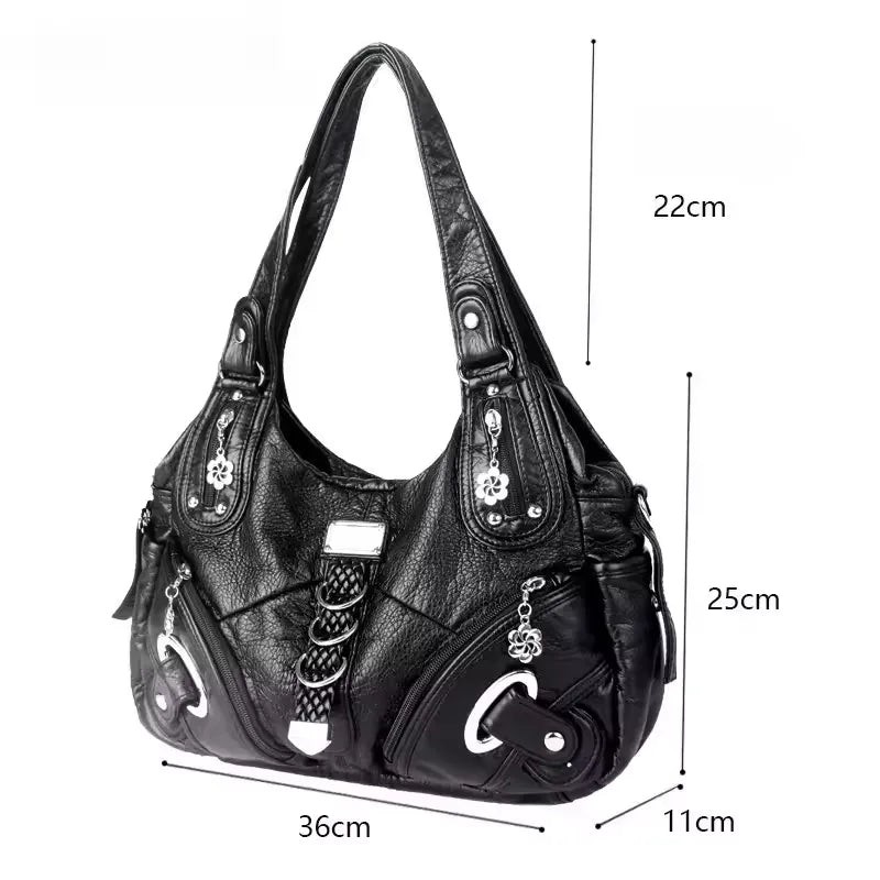 LORIE - Sac à Main de Cours Multipoche Femme à Finitions Argentées pour Ordinateur 15 Pouces, Cahiers et Documents A4, dimensions