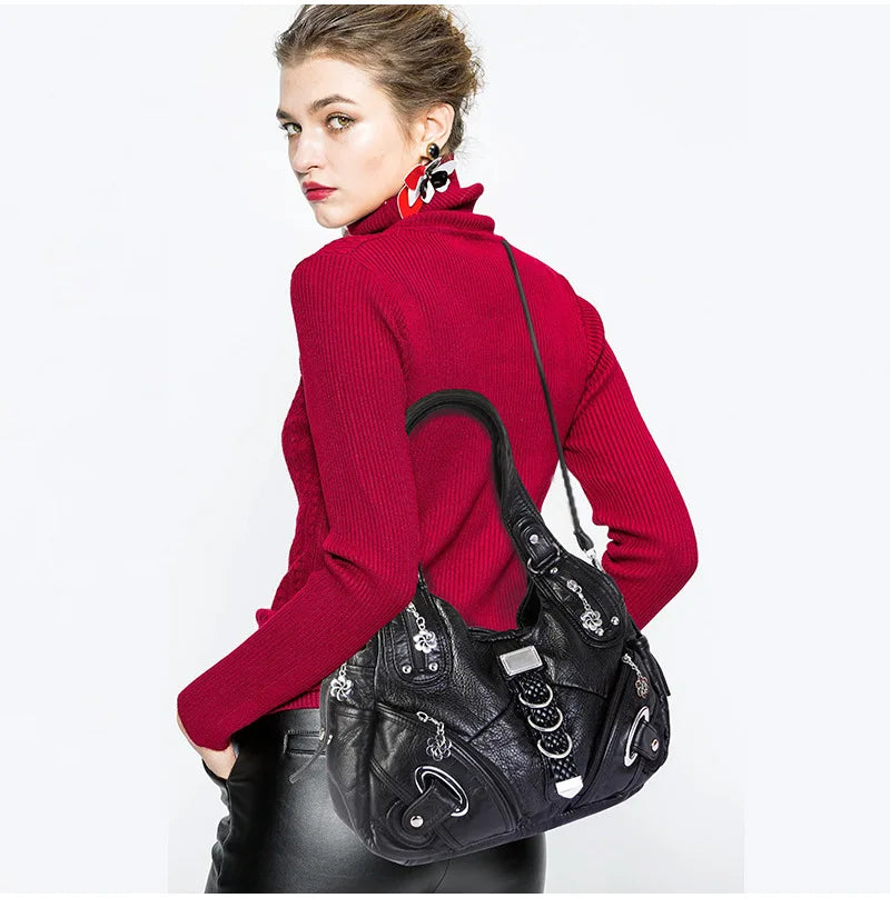 LORIE – Sac noir multipoche, élégant et pratique pour organisation et style.