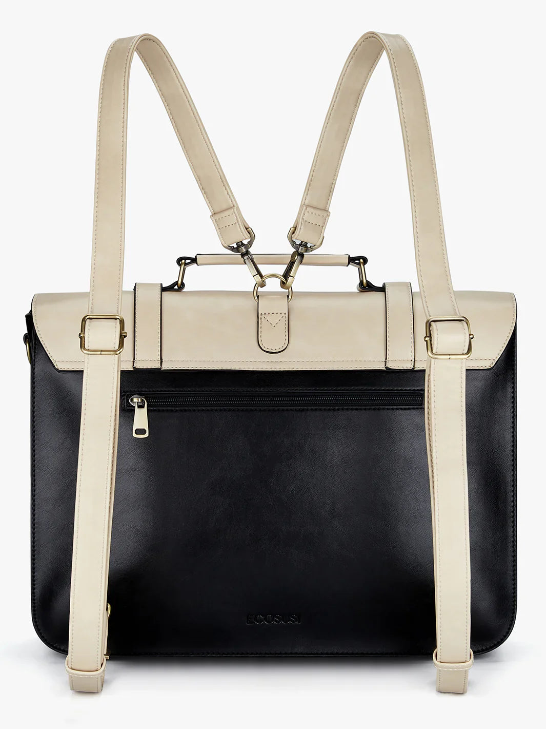 Grand sac à main Louise en cuir vegan, vu de dos, spacieux et structuré, idéal pour transporter ordinateur, dossiers et effets personnels avec style.