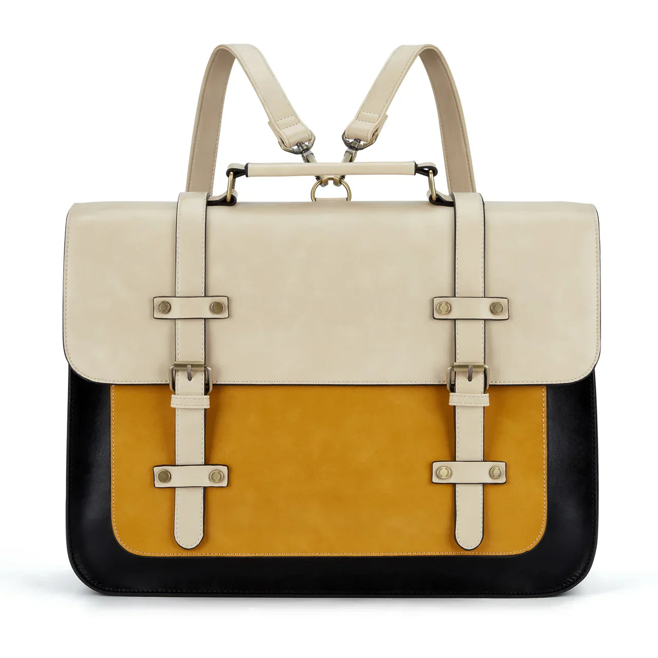 Grand sac à main Louise en cuir vegan,  noir, spacieux et structuré, idéal pour transporter ordinateur, dossiers et effets personnels avec style.