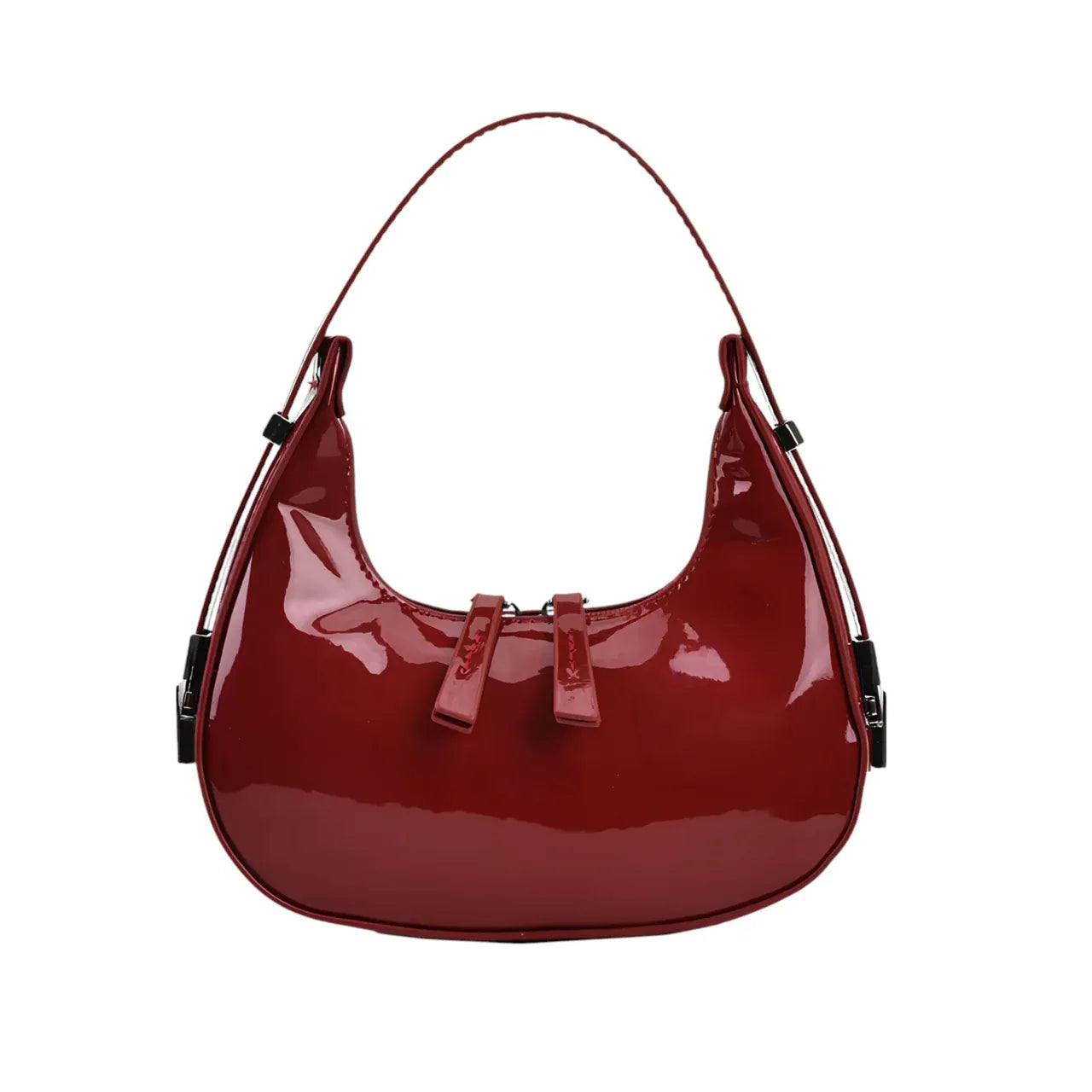 Sac demi lune en cuir vernis Luneya, compact et élégant, pour femme tendance au quotidien