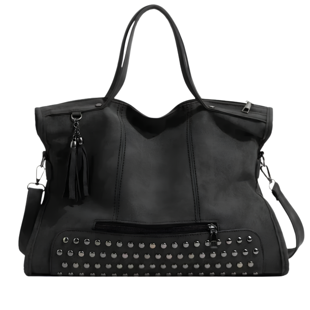 MAELIA – Sac à main de cours rétro à bandoulière élégant noir, spacieux et pratique pour transporter cahiers, ordinateur et essentiels avec style.