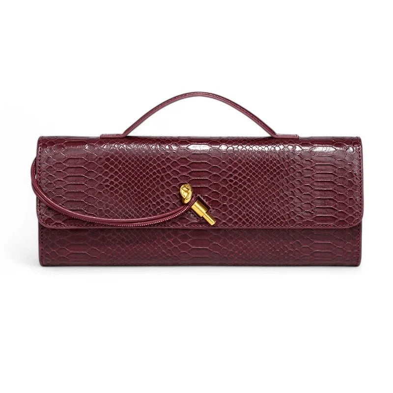 Maelys - Sac à Main Femme Effet Peau de Serpent avec Bandoulière bordeaux, petit sac chic au motif serpent et au format compact