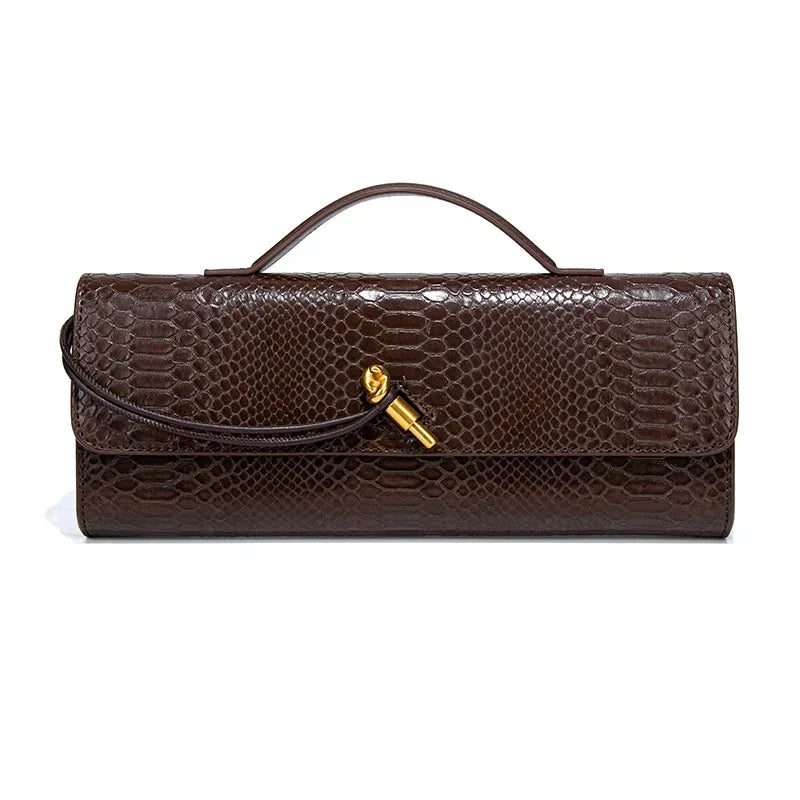 Maelys - Sac à Main Femme Effet Peau de Serpent avec Bandoulière couleur marron café, petit sac chic au motif serpent et au format compact