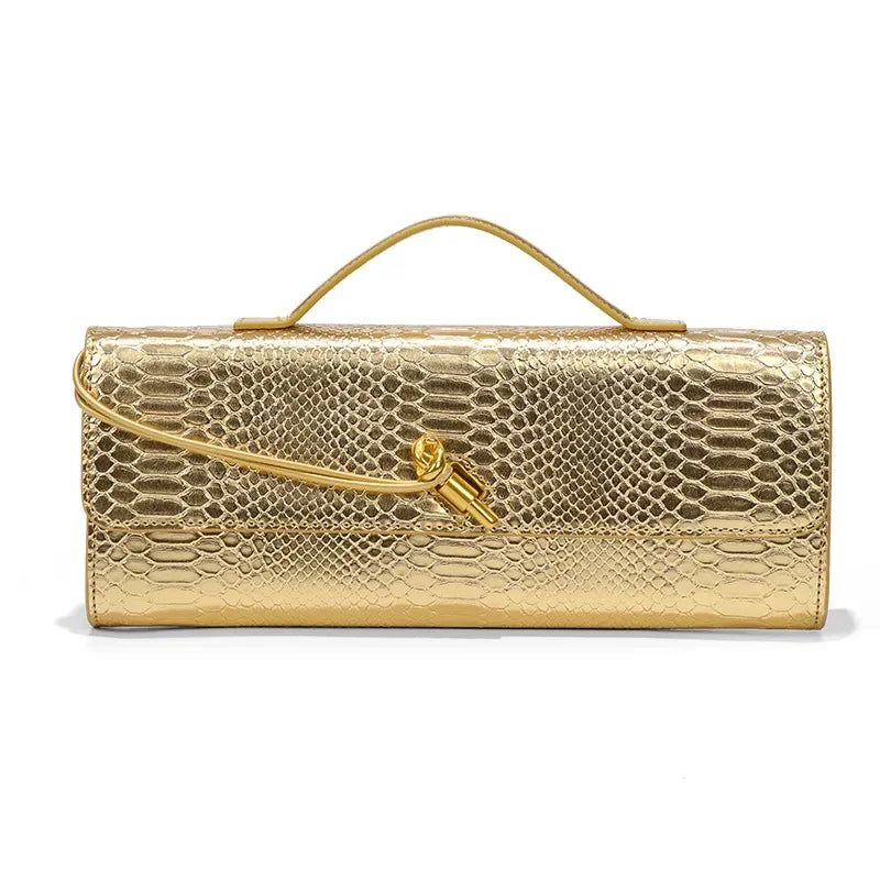 Maelys - Sac à Main Femme Effet Peau de Serpent avec Bandoulière doré, petit sac chic au motif serpent et au format compact