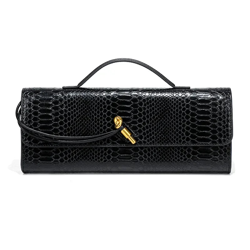 Maelys - Sac à Main Femme Effet Peau de Serpent avec Bandoulière noir, petit sac chic au motif serpent et au format compact