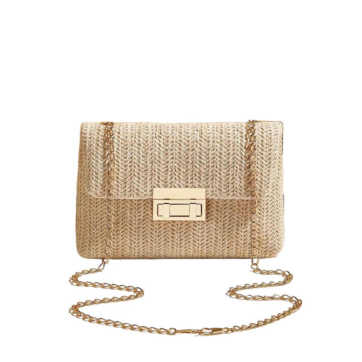 Maeva - Petit Sac à Main Femme en Paille Chic, petit sac en paille structuré avec chaîne dorée, idéal pour les sorties et le quotidien, couleur beige