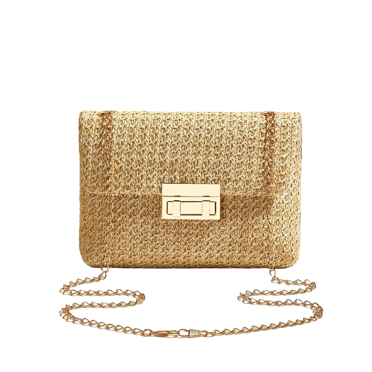 Maeva - Petit Sac à Main Femme en Paille Chic, petit sac en paille structuré avec chaîne dorée, idéal pour les sorties et le quotidien, couleur marron

