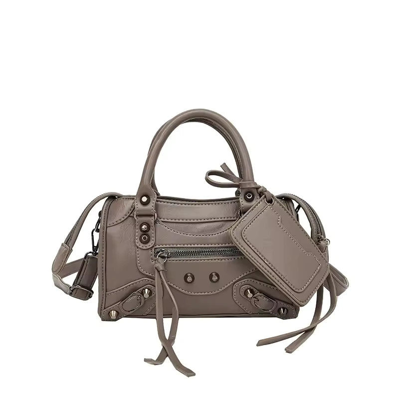 MEL - Petit Sac à Main Rétro en Cuir gris, emportez l’essentiel dans un format chic et compact