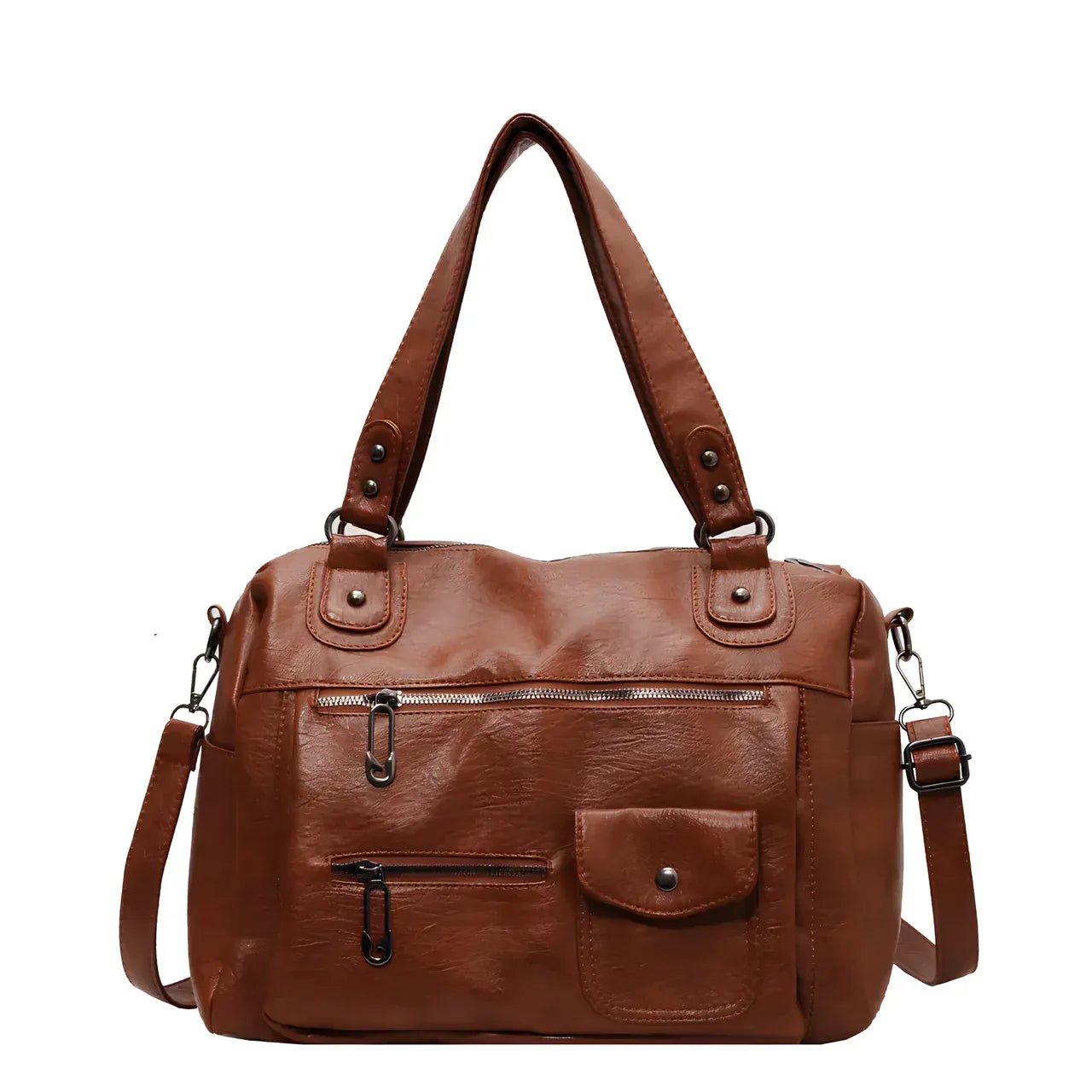 MELINA - Sac à Main Bandoulière Femme en Cuir Généreux Marron