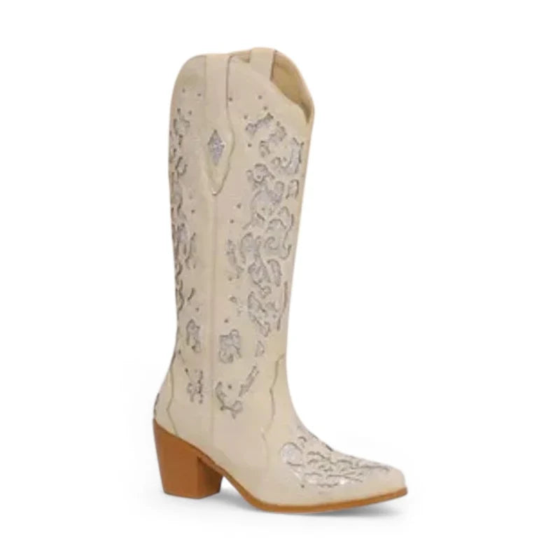Mony - Santiag Cowboy Rétro pour Femme avec Cristaux Scintillants