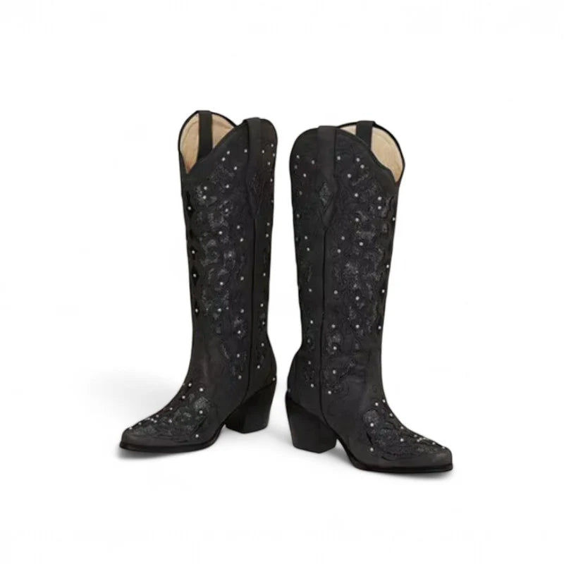 Mony - Santiag Cowboy Rétro pour Femme avec Cristaux Scintillants