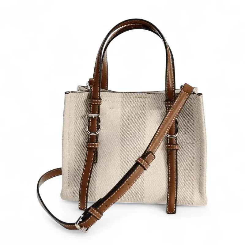 NATHY - Petit Sac à Main de Cours en Bandoulière Femme, format compact pour téléphone, portefeuille, clés et essentiels couleur. beige avec bandouliere marron