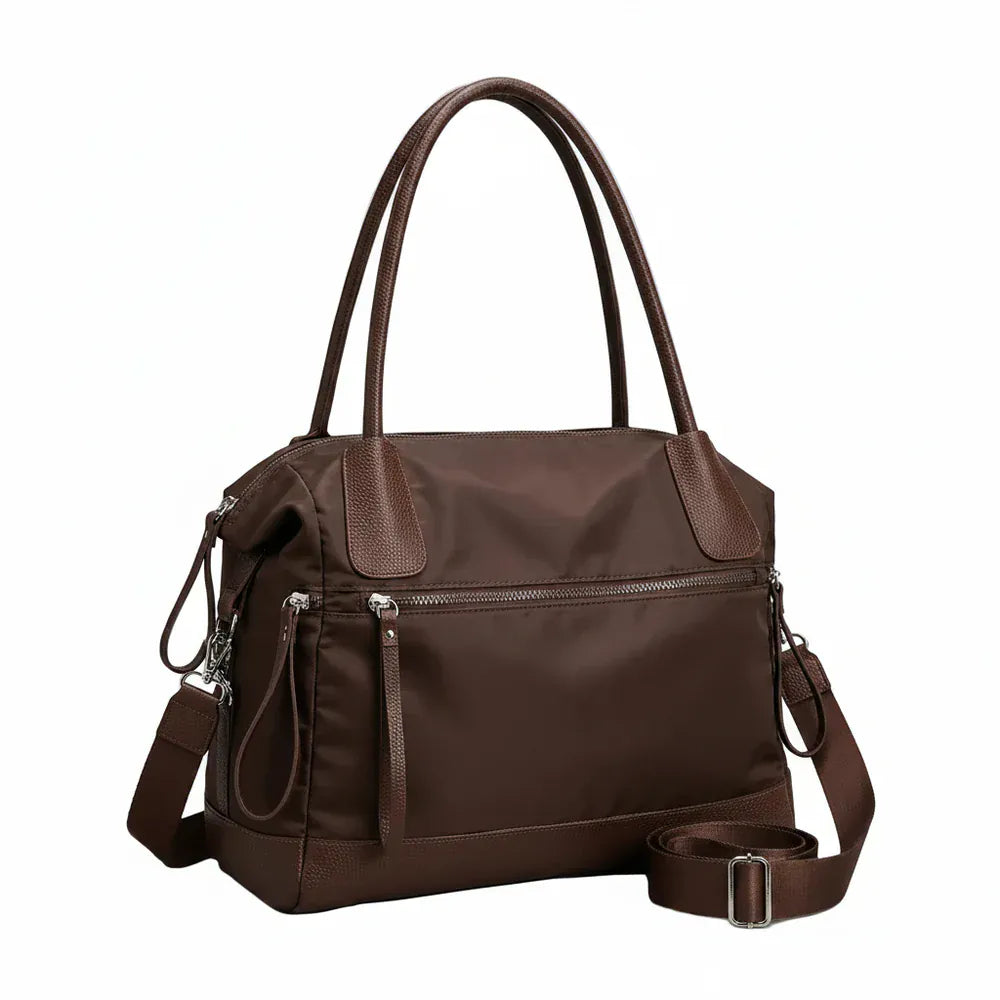 Naya - Sac Bandoulière Grande Capacité marron foncé Femme pour Ordinateur 15 Pouces, Cahiers, Documents A4 et Essentiels