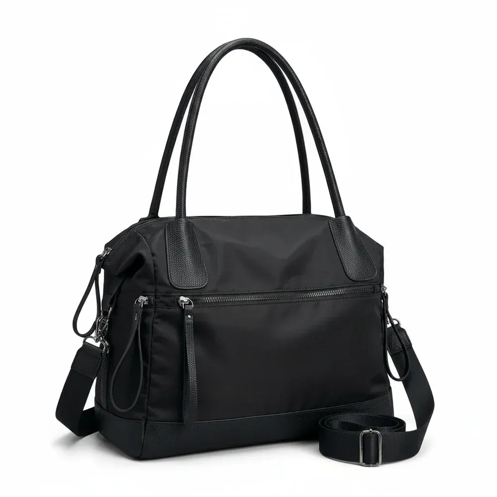 Naya - Sac Bandoulière Grande Capacité noir Femme pour Ordinateur 15 Pouces, Cahiers, Documents A4 et Essentiels