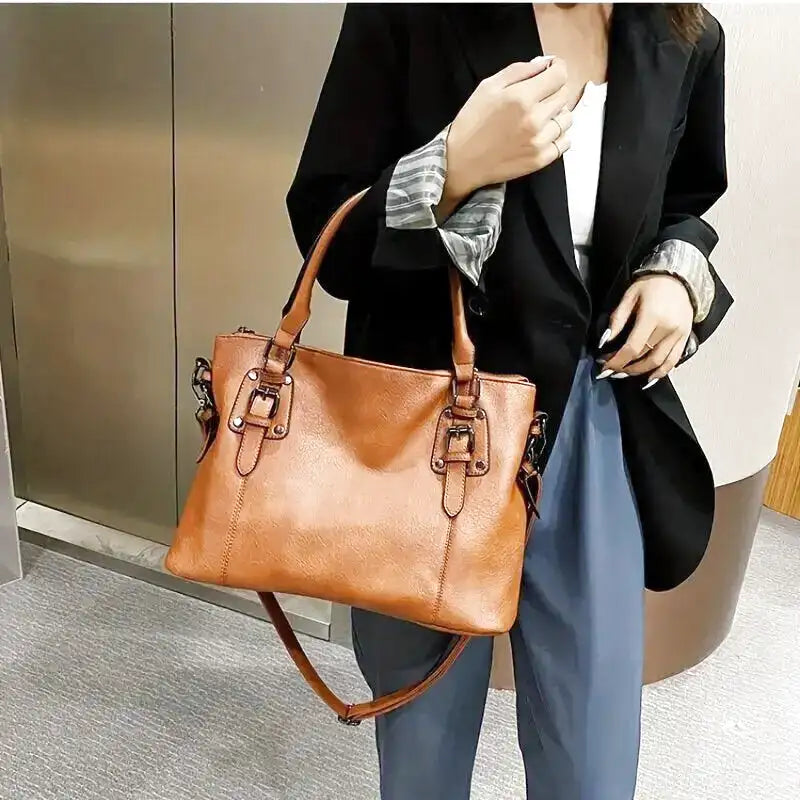 NOELA - Sac à Main Grande Capacité Vintage en Cuir Souple avec Bandoulière