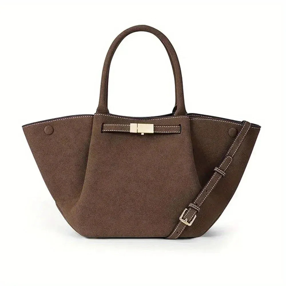 Paula grand sac à main bandoulière femme en daim pour ordinateur 15 pouces, couleur café