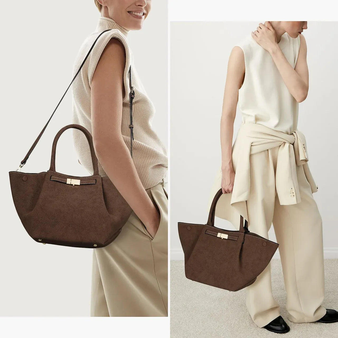 Paula grand sac à main bandoulière femme en daim pour ordinateur 15 pouces, porté épaule