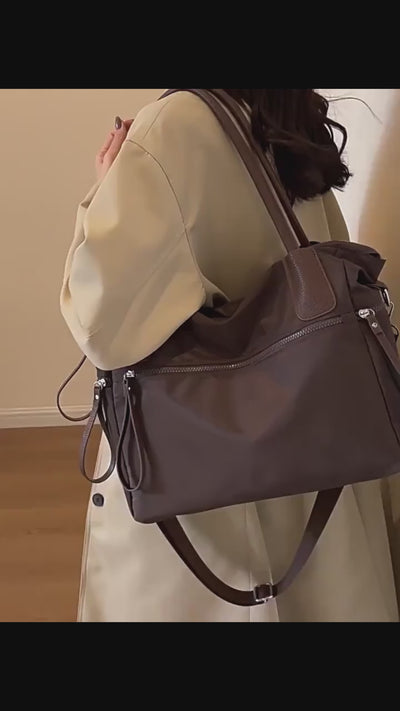 Naya - Sac Bandoulière Grande Capacité marron foncé Femme pour Ordinateur 15 Pouces, Cahiers, Documents A4 et Essentiels