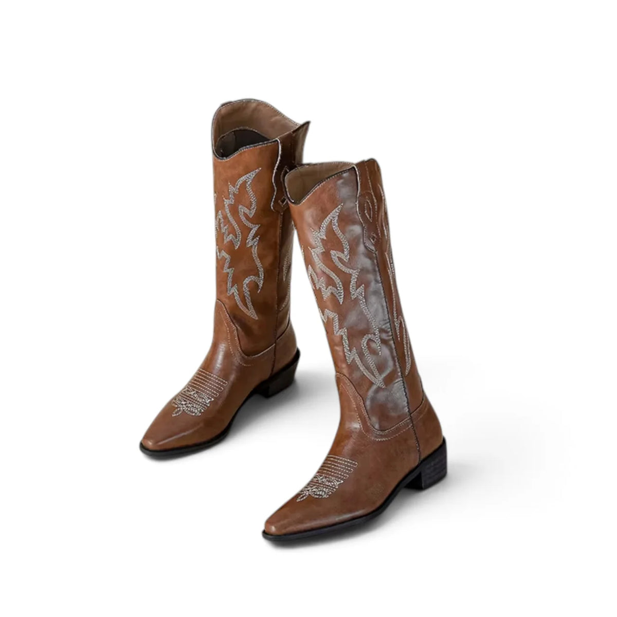 Quinn - Santiag Marron Femme Brodée à Talon