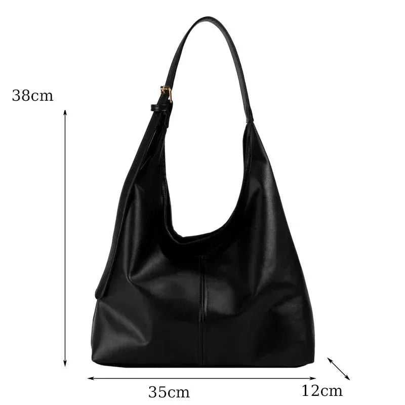 RAKEL - Sac Hobo en Cuir Femme Noir Souple et Grande Capacité pour Ordinateur, Cahiers et Essentiels dimensions