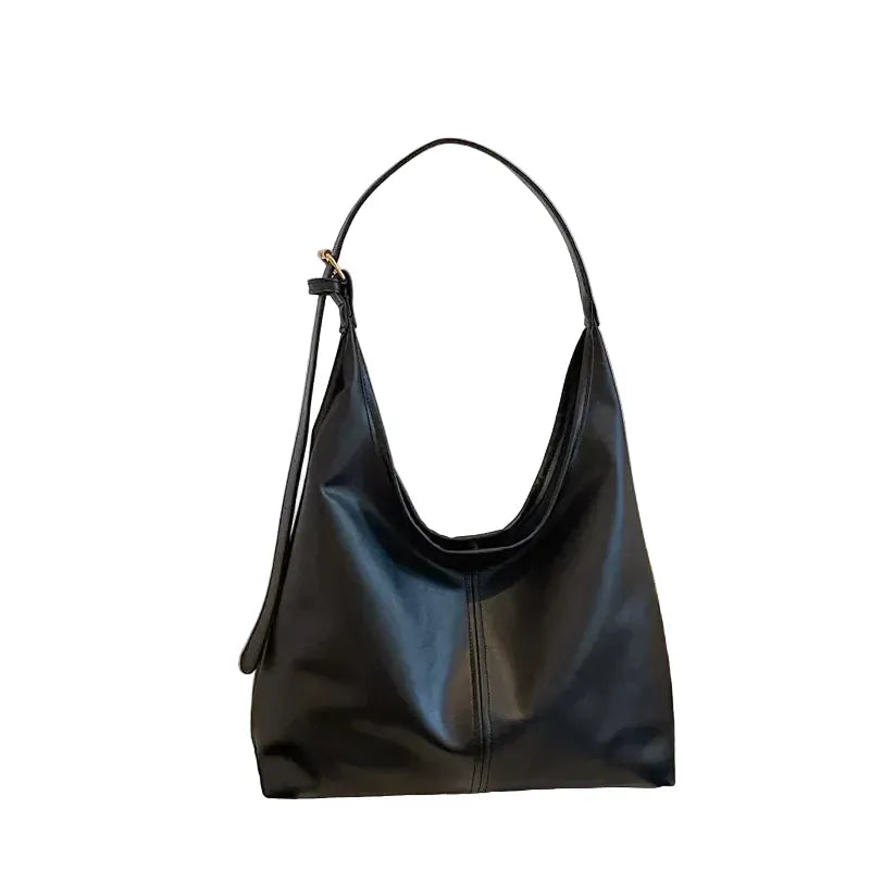 RAKEL - Sac Hobo en Cuir Femme NOIR Souple et Grande Capacité pour Ordinateur, Cahiers et Essentiels