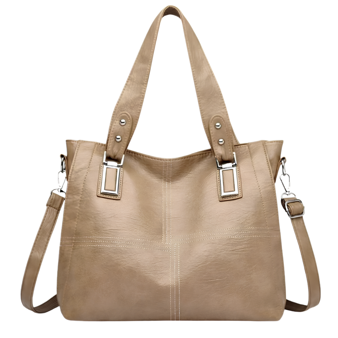 ROSALINE – Sac à main de cours à bandoulière en cuir beige, chic et pratique pour femme.
