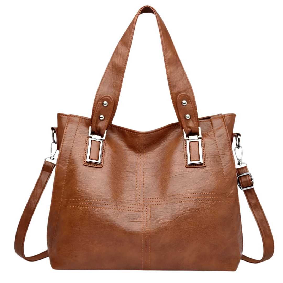 ROSALINE – Sac à main de cours à bandoulière en cuir marron, chic et pratique pour femme.
