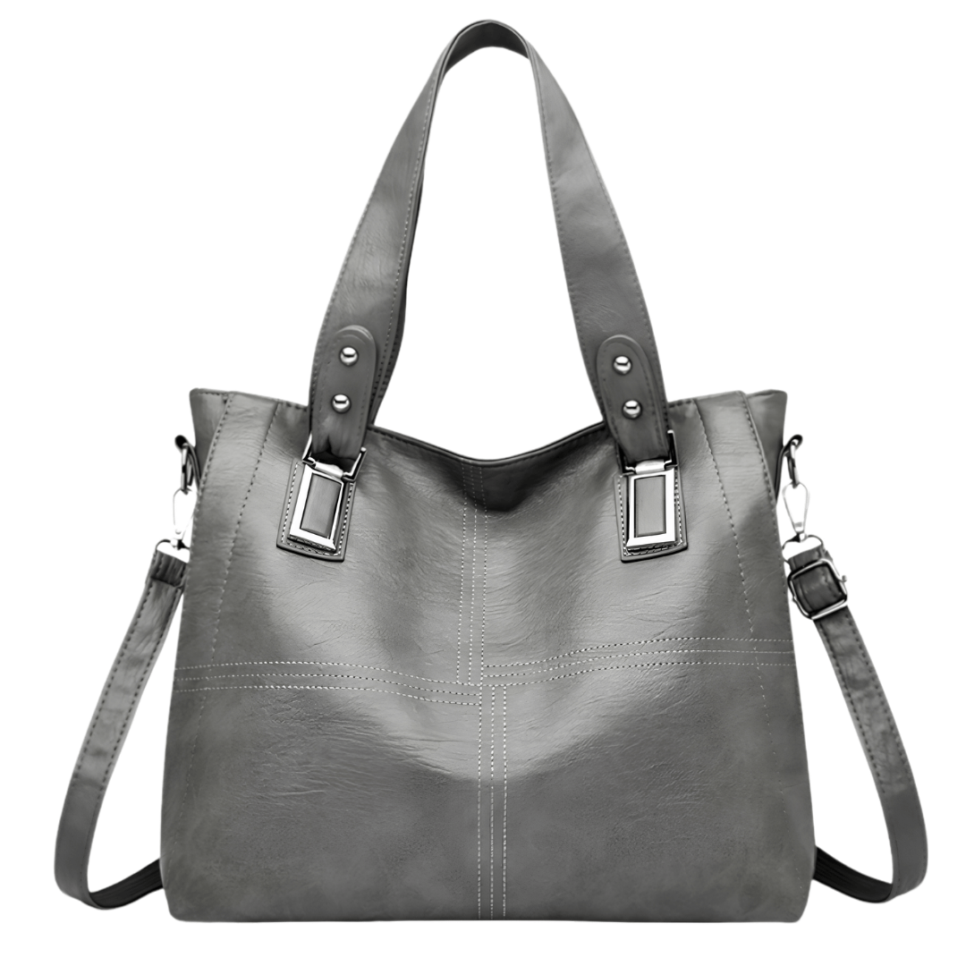 ROSALINE – Sac à main de cours à bandoulière en cuir vegan gris, chic et pratique pour femme.

