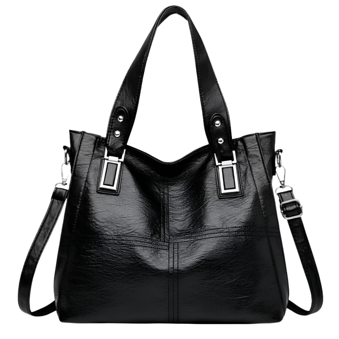 ROSALINE – Sac à main de cours à bandoulière en cuir vegan noir, chic et pratique pour femme.

