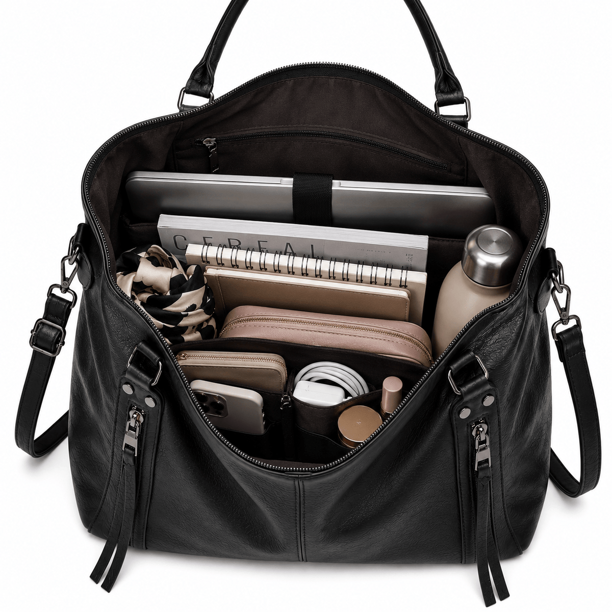HELENA - Grand Sac à Main de Cours Multipoches avec Pochette