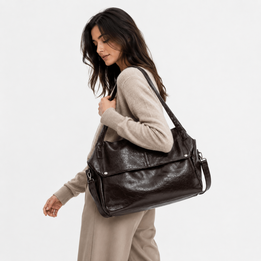 Sac à main de cours porté épaule brillant Sarena, cuir ciré souple et spacieux pour femme et étudiante