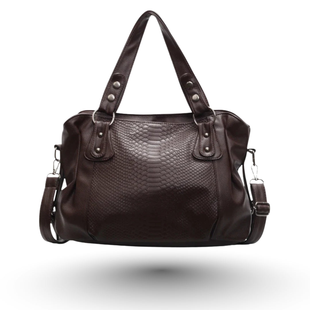 SELENE – Sac à main de cours en cuir écaillé camel de luxe, élégant et unique.