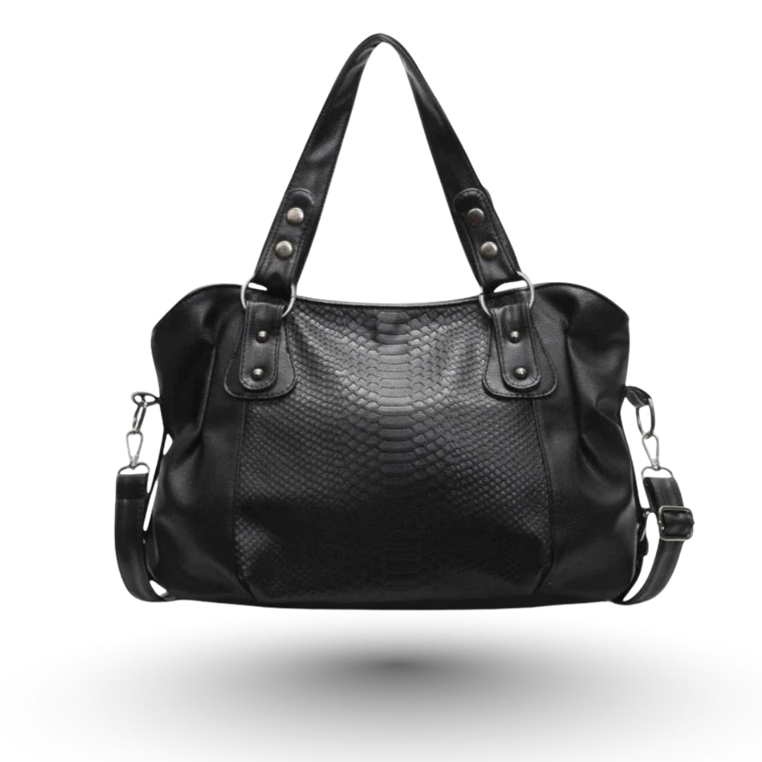 SELENE – Sac à main de cours en cuir écaillé noir de luxe, élégant et unique.