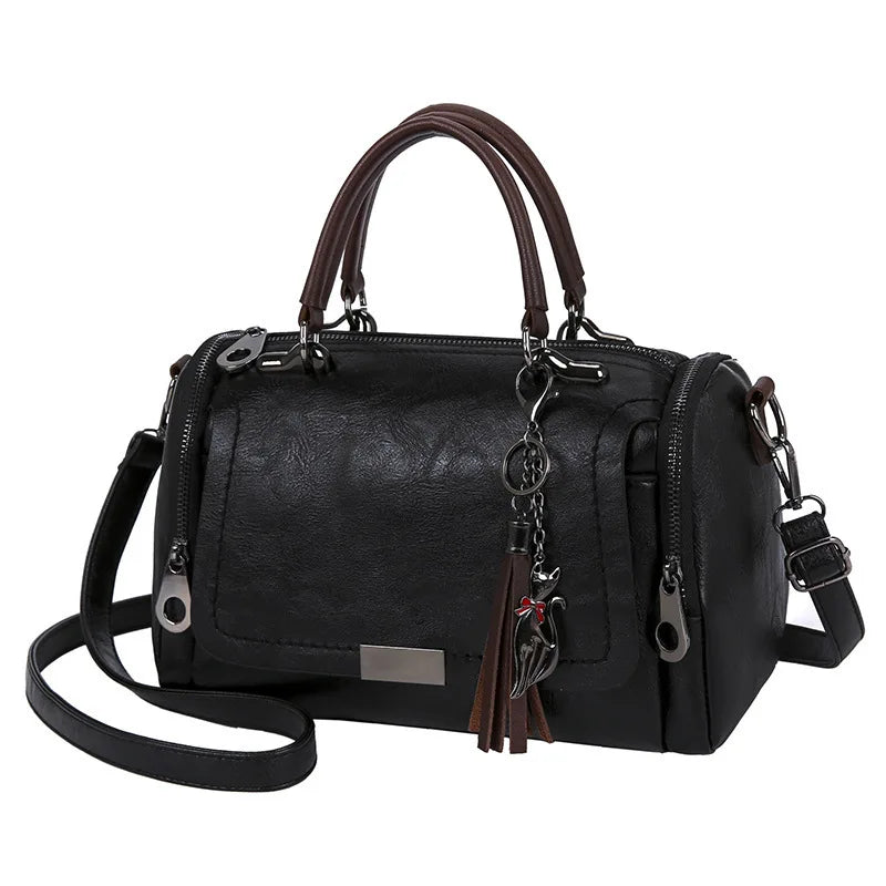 Shelya - Sac à Main Rigide Vintage, sac femme structuré au style rétro avec anses et bandoulière ajustable, couleur noir