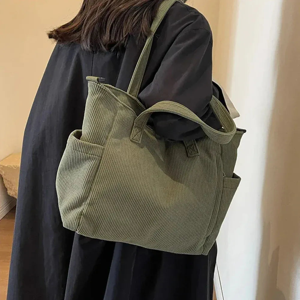 SORAYA - Grand Sac à Main de Cours en Velours Côtelé