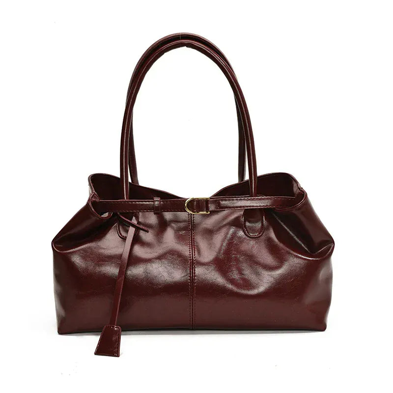 TALIA - Sac à Main de Cours en Cuir Souple Verni bordeaux