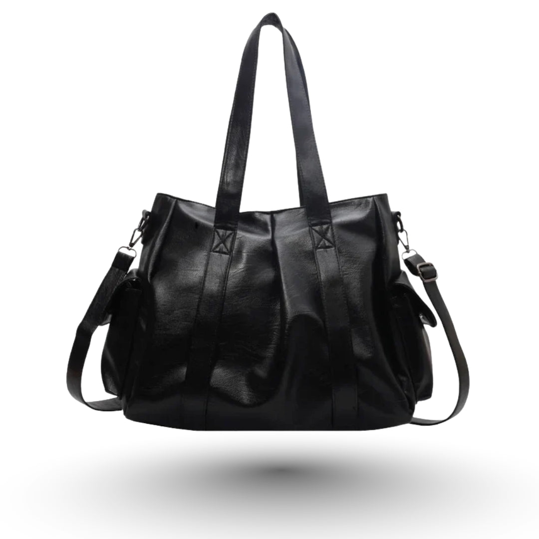 TIPHANY – Sac à main de cours ample en cuir souple noir, spacieux et raffiné.