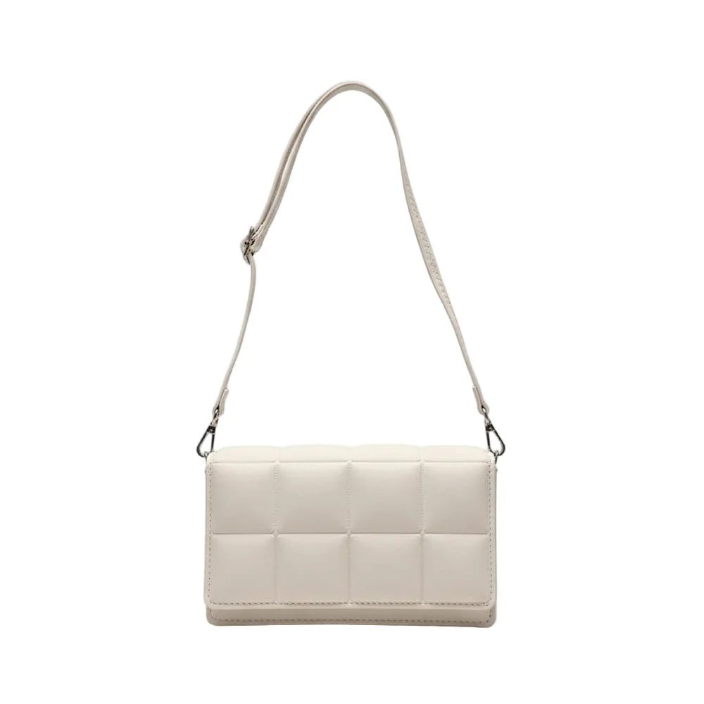 Valentine - Sac à Main Matelassé, petit sac bandoulière matelassé femme au design structuré et élégant, avec bandoulière ajustable, couleur blanc