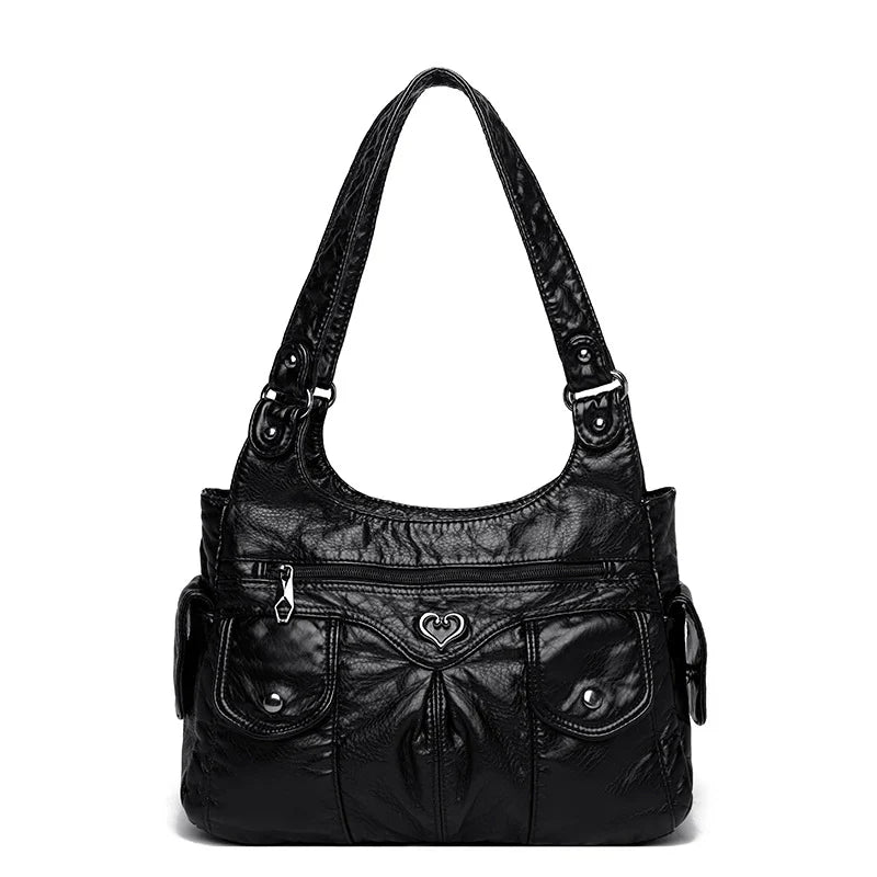 Grand sac à main femme VICTOIRE en cuir  noir vegan élégant et structuré, spacieux et organisé, parfait pour transporter ordinateur, cahiers et essentiels avec style et praticité.