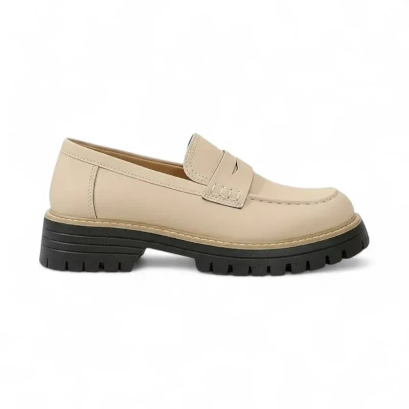 Vittoria - Mocassin Femme en Daim à Surpiqûres Contrastées Beige