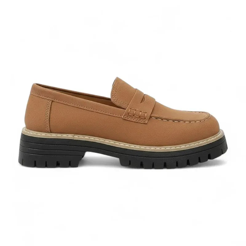 Vittoria - Mocassin Femme en Daim à Surpiqûres Contrastées marron